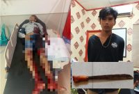 Simanjuntak(korban) saat dirawat di RSUD Muara Teweh, dan pelaku(baju hitam) setlah diamankan polisi, serta parang barng bukti yang digunakan pelaku. 