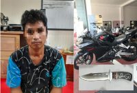 RS alias Aris(30) dan sepeda motor yang dibawa kabur serta pisau belati yang dibawanya.