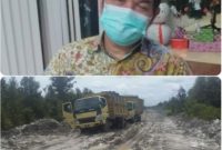Foto Bupati Barito Timur Ampera AY Mebas dan Kondisi Jalan yang rusak oleh PT. HGE