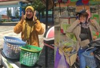 Jiah saat menjual dagangan keliling nya.