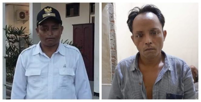 Pelaku saat diperiksa di Kejaksaan Negri tahun 2019.Inzet foto pelaku saat diamankan Polres Kotabaru kasus narkotika 