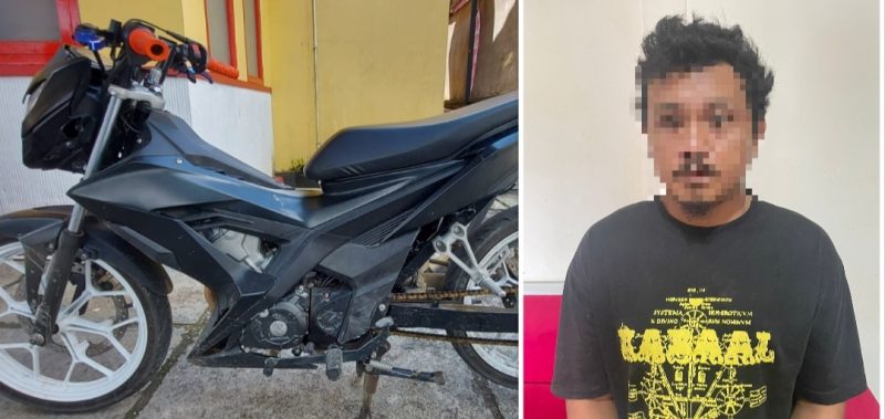 Barang bukti dan pelaku Curanmor yang ditangkap Satreskrim Polres Barut. (Foto: Satreskrim Polres Barut)