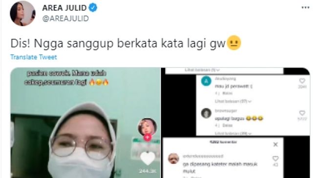 Cuitan yang menginformasikan seorang nakes diduga lakukan pelecehan. (Twitter/AREAJULID)