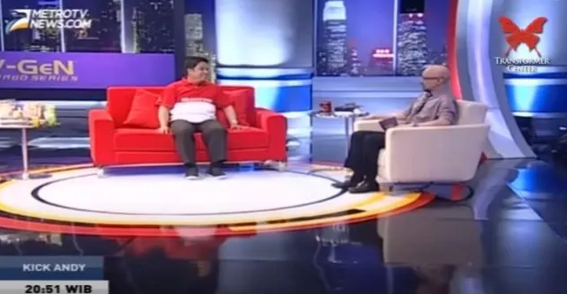 Pendiri SMA Selamat Pagi Indonesia Julianto Eka Putra saat diundang program Kick Andy pada 2017 silam.foto tangkapan layar tv