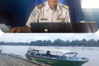 Kursani, Kepala UPT Dinas Perhubungan Dermaga Pasar Lama Buntok, Kabupaten Barsel (atas) dan moda transfortasi air speed boat yang sedang menunggu penumpang. 
Foto. Alifansyah/1tulah.com
