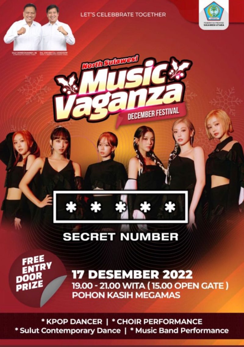 Secret Number akan meriahkan panggung acara Music Vaganza di Manado. (Foto: Instagram @pemprovsulut)