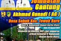 Jembatan gantung di Desa Sabuh, yang dibangun menggunakan dana pribadi Bupati Nadalsyah akan diresmikan, Kamis (3/01/2023 besok. Jembatna itu diberi nama anaknya, Akhmad Gunadi. Foto.Humas Kominfo Barito Utara.