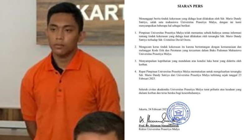 Univeristar keluarkan Mario Dandy Satriyo. (Foto: tangkap layar)