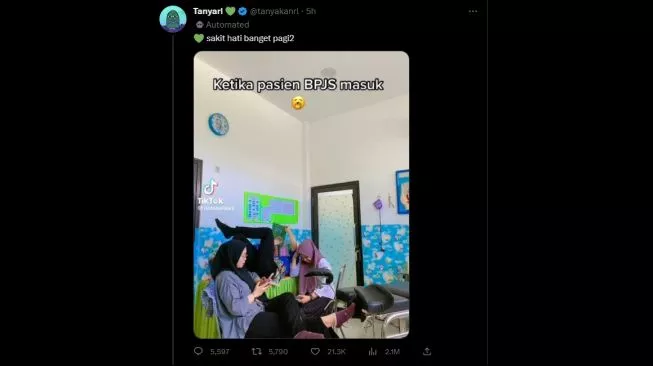 Nakes diskriminasi pasien BPJS viral di TikTok. Sumber foto : suara.com