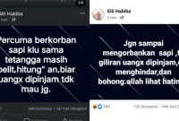 Viral emak-emak sindir tetangga yang tak pinjami uang tapi malah kurban sapi. Emak-emak tersebut bahkan malah menasehati aksi si tetangga. Sumber foto : Facebook Siti Habibah