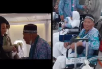 Juhani (95) calon jamaah haji yang ingin turun dari pesawat karena lupa beri makan ayam. (Foto: instgaram @undercover.id)