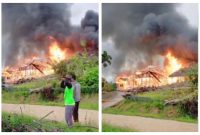 Kobaran api ketika melumat bangunan balai desa Mampuak 2, Kamis (15/6/2023).Foto.Arif/1tulah.com