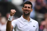 Petenis Serbia Novak Djokovic merayakan kemenangan. Sumber foto : suara.com