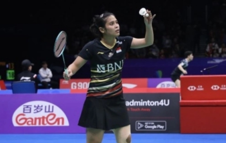 Tunggal putri Indonesia Gregoria Mariska Tunjung saat berlaga di babak pertama China Masters 2023 di Shenzhen, China, Rabu (22/11/2023). (ANTARA/HO/PBSI)