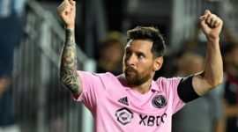 Penyerang Inter Miami, Lionel Messi tampil dalam laga kandang di DRV PNK Stadium di Florida, Amerika Serikat. [CHANDAN KHANNA / AFP]
