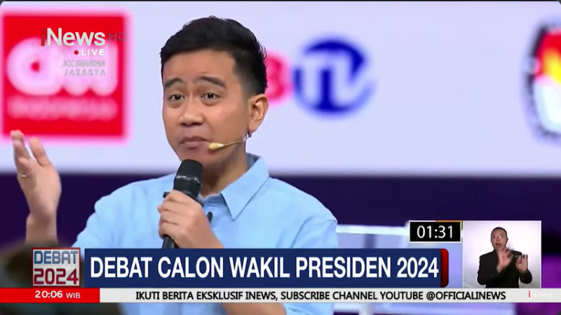 Gibran Rakabuming, capres nomor urut 2 di debat cawapres (sumber: tangkap layar youtube Official iNews)