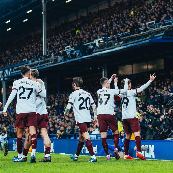 Selebrasi kemenangan Man City atas Everton (sumber: instagram @mancity)