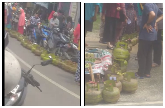 Antrian panjang warga membeli LPG bersubsidi 3 kg di sejumlah pangkalna di Kota Muara Teweh. Foto.Scenshot video millik warga