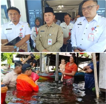 
Pj. Bupati Barsel, H. Deddy Winarwan (tengah) didampingi Sekda bersama jajarannya (foto atas) dan Pj. Bupati saat menyerahkan bantuan Sembako kepada warga yang terdampak banjir, Rabu (24/1/2024). Foto. Alifansyah/1tulah.com
