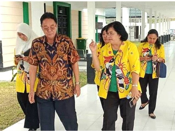 Anggota Komisi III DPRD Kalteng, Duwel Rawing (batik coklat) saat kunjungan kerja ke salah satu faskes di wilayah Kalteng beberapa waktu lalu. Foto:Istimewa