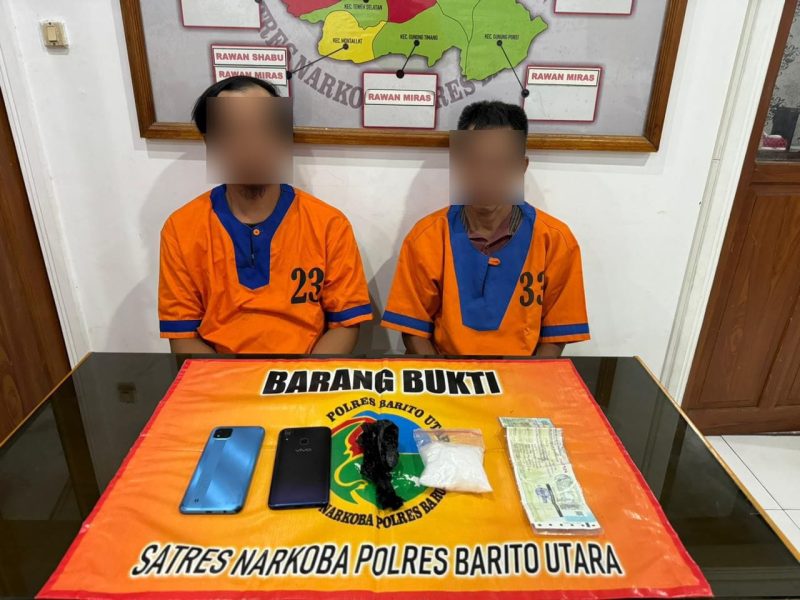Dua pengedar sabu di Barito Utara ditahan di Mapolres Barut, Selasa (2/01/2024). (Foto :1tulah.com)