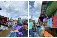 BRI Cabang Muara Teweh saat membagikan paket sembako kepada warga korban banjir di Kelurahan Lanjas dan Melayu. Foto.Delia/1tulah.com