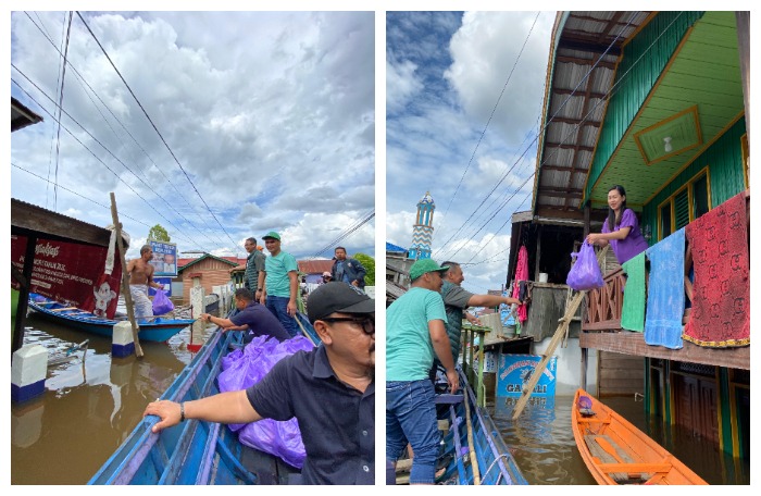 BRI Cabang Muara Teweh saat membagikan paket sembako kepada warga korban banjir di Kelurahan Lanjas dan Melayu. Foto.Delia/1tulah.com