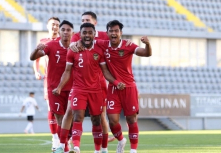 Para pemain Timnas Indonesia berselebrasi setelah menjebol gawang Libya (pssi.org)