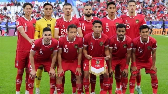 Starting eleven Timnas Indonesia pada laga Piala Asia 2023 kontra Jepang di Stadion Al Thumama, Doha, Qatar, 24 Januari 2024.  (Sumber: suara.com)