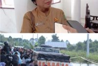 Kepala Dinas PUPR Barsel, Dr. Ita Minarni (atas) saat diwawancarai wartawan usai mengikuti Rakor penetapan status tanggap darurat dan (bawah) personil Polres Barsel dibantu masyarakat saat mendorong mobil yang mogok saat melintas di Desa Lembeng, Jalan Buntok - Palangka Raya, Senin (22/1/2024). 
Foto. Alifansyah/1tulah.com
