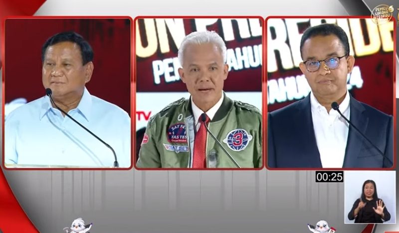 Penyelenggaraan debat ketiga Pilpres 2024 yang dihadiri tiga pasang calon presiden.  Sumber foto : pmjnews.com