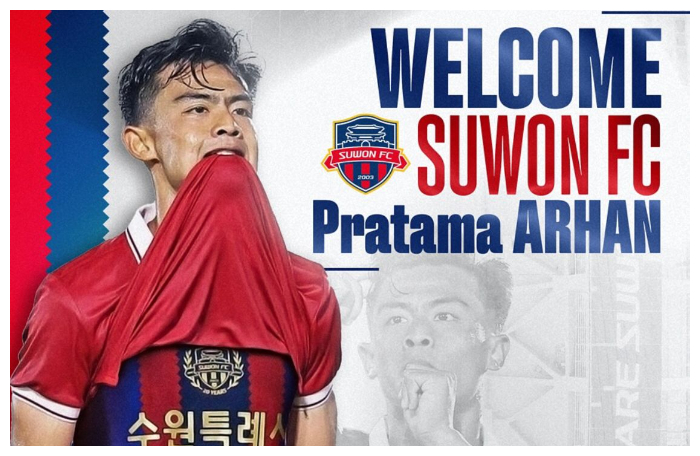 Pratama Arhan resmi bergabung ke klub Liga 1 Korea Selatan, Suwon FC. (foto: instagram @suwonfc)