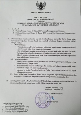 Surat edaran imbauan Pj bupati Bartim untuk masyarakat Bartim. Foto : 1tulah.com/zakirin