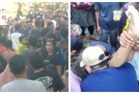 Warga memadati wisata DAM Trinsing. Inze foto warga saat melakukan pertolongan pertama terhadap korban tenggelam.Foto screnshot video warga