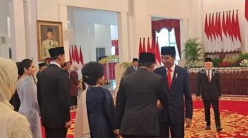 Presiden Jokowi seusai melantik AHY sebagai Menteri ATR/BPN dan Hadi Tjahjanto sebagai Menko Polhukam