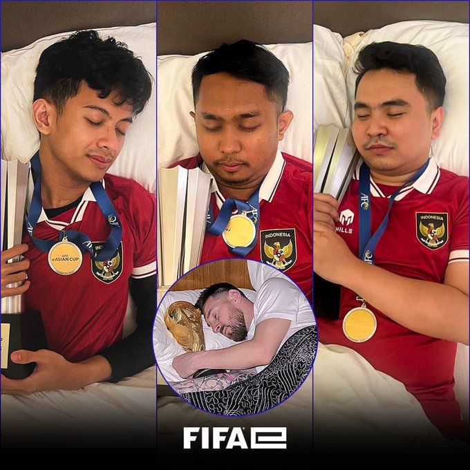 Trio esports Timnas Indonesia disandingkan dengan Lionel Messi oleh FIFA Esports (sumber: X @Fifae)