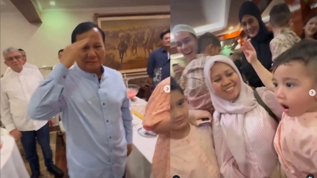 Putra Raffi Ahmad, Rayyanza Malik Ahmad bertemu Prabowo Subianto (sumber: suara.com)