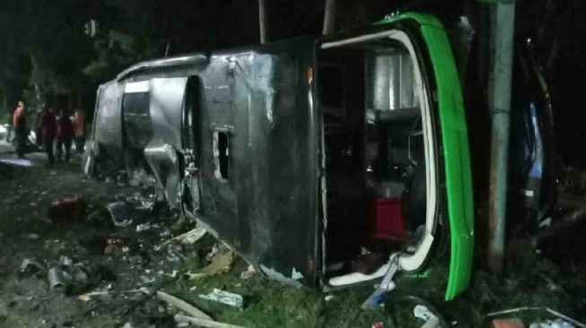 Bus rombongan siswa SMK Lingga Kencana Depok kecelakaan di Subang, Sabtu (11/5/2024) (sumber: suara.com)