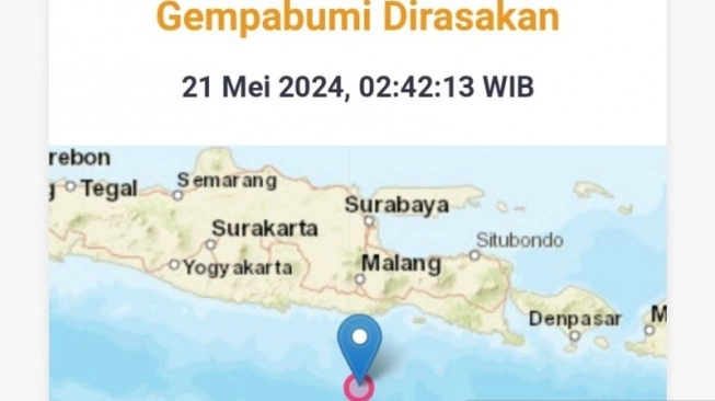 Pusat titik gempa yang tergambar di peta yang dikeluarkan BMKG, Selasa (21/5/2024). (sumber: suara.com)