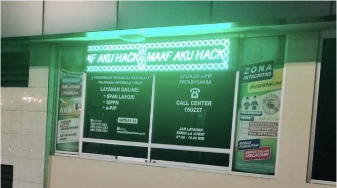 Running text salah satu loket Kejagung diretas oleh orang tak dikenal. [IST]