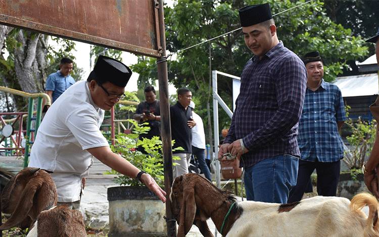 Pj Bupati Kapuas Erlin Hardi saat serahkan hewan kurban berupa 2 ekor sapi di kantor Kelurahan Selat Hilir pada Selasa (18/6/2024). Foto: Pemkab Kapuas