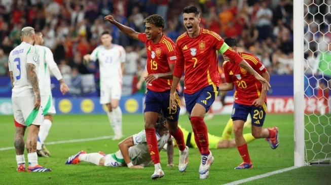 Spanyol memastikan diri lolos ke babak 16 besar Piala Euro 2024 usai taklukkan Italia. Sumber foto : suara.com