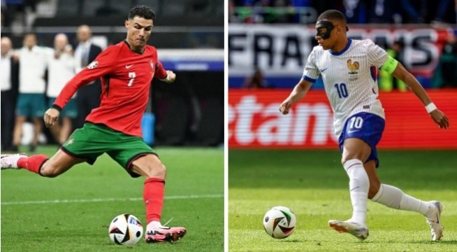 Kolase foto penyerang Timnas Portugal, Cristiano Ronaldo (kiri) dan penyerang Timnas Prancis, Kylian Mbappe. [KENZO TRIBOUILLARD, JAVIER SORIANO / AFP]