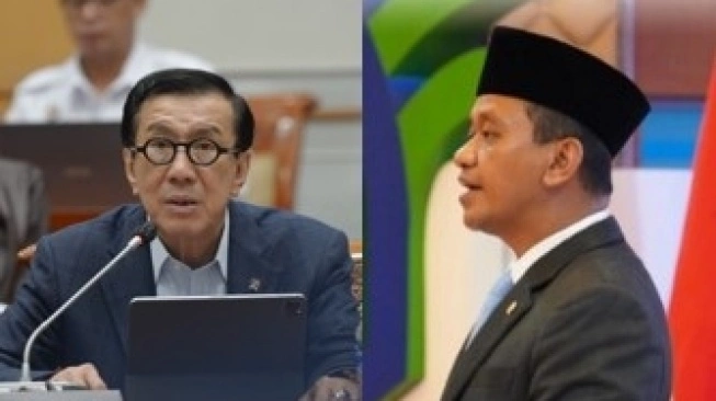 Menteri Hukum dan HAM Yasonna Laoly dan Menteri Investasi Indonesia Bahlil Lahadalia  (sumber: suara.com)