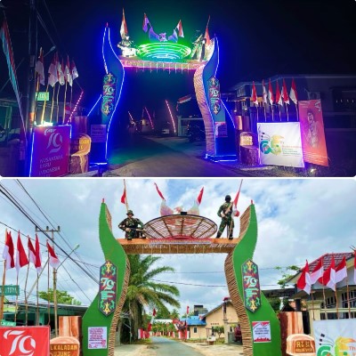 Gapura lingkungan RT. 24, Jalan Kaladan Ujung, Kelurahan Hilir Sper, yang menjadi juara lomba hias Gapura 2024 kategori masyarakat. Jumat (30/8/2024). Foto. Alifansyah/1tulah.com