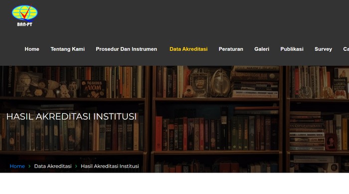 Cara Cek akreditas kampus di BAN-PT. (foto: tangkap layar BAN-PT)