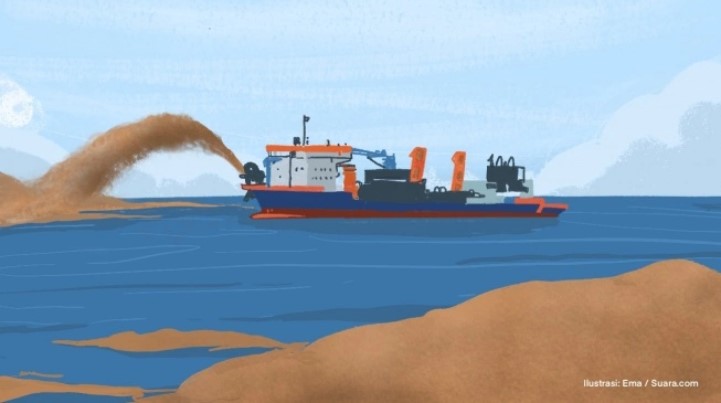 Ilustrasi penambangan pasir laut untuk diekspor ke Singapura dan sejumlah negara. [Suara.com/Ema]