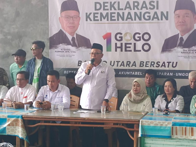 Pasangan calon (paslon) nomor urut 1, H Gogo Purman Jaya dan Hendro Nakalelo (Gogo Helo) meraih suara terbanyak pada Pilkada 2024 pemilihan bupati dan wakil bupati (wabup) Barito Utara (Barut) 2025-2030. Foto: 1tulah.com