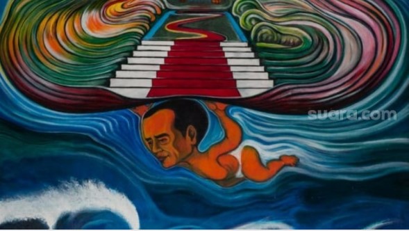 Penampakan lukisan karya seniman Yos Suprapto yang batal dipamerkan di Galeri Nasional. (Suara.com/Fakhri)