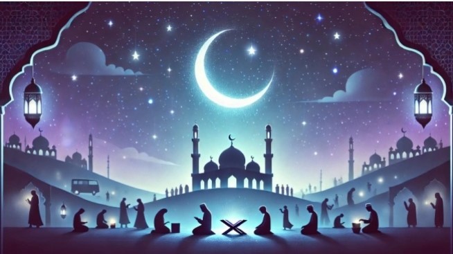 Ilustrasi menggambarkan suasana Lailatul Qadar dengan nuansa malam yang penuh berkah. [ChatGPT]